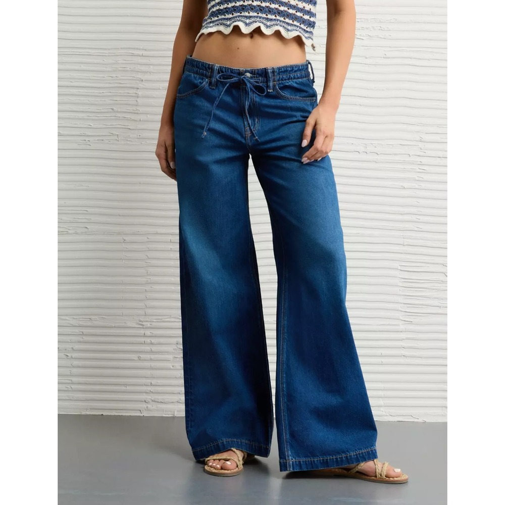 American Eagle Dreamy Drape Strigid Low-Rise Wide-Leg Jean Dark Size 12 X-Short